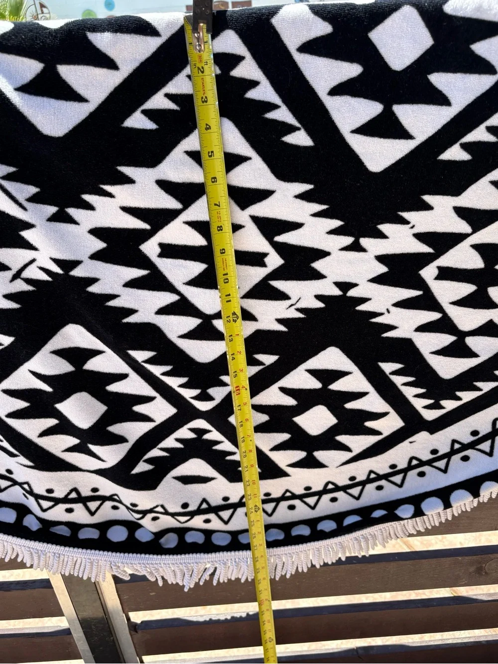 LOFT Black and White Round Beach Towel with Fringe Trim